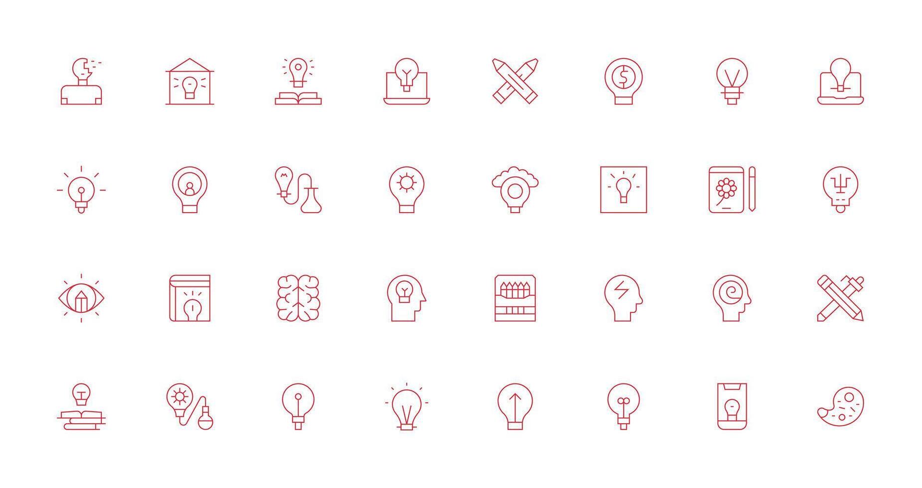 Creativity Design Icons featuring 32 in Thin Line Style Flexible Icon System for Web Interfaces vector