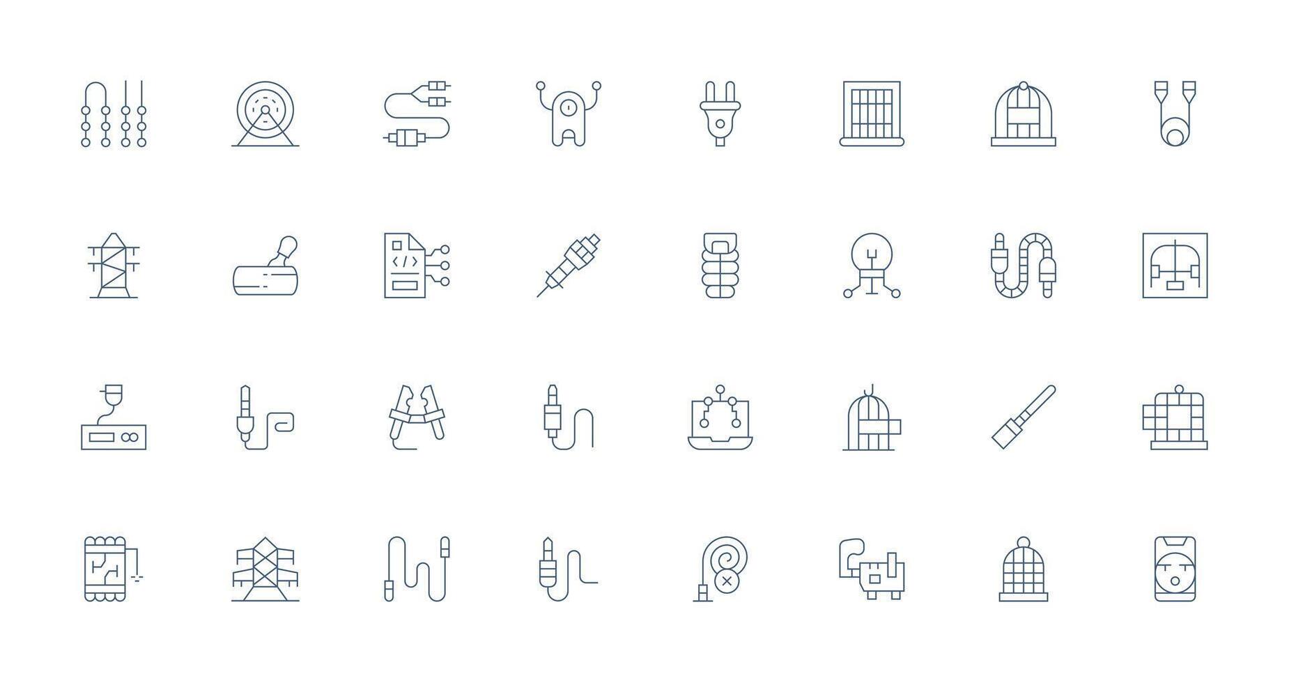 Wire Visual Pack containing 32 Thin Line Icons Simplified Icon Pack for Visual Tools vector