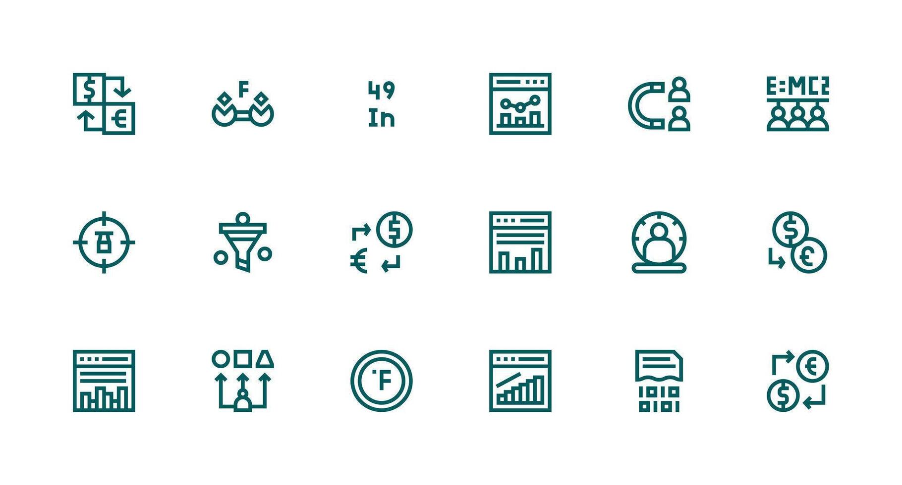 Conversion Icon Set with 18 Strong Stroke Line Graphics Layout Icon Collection vector