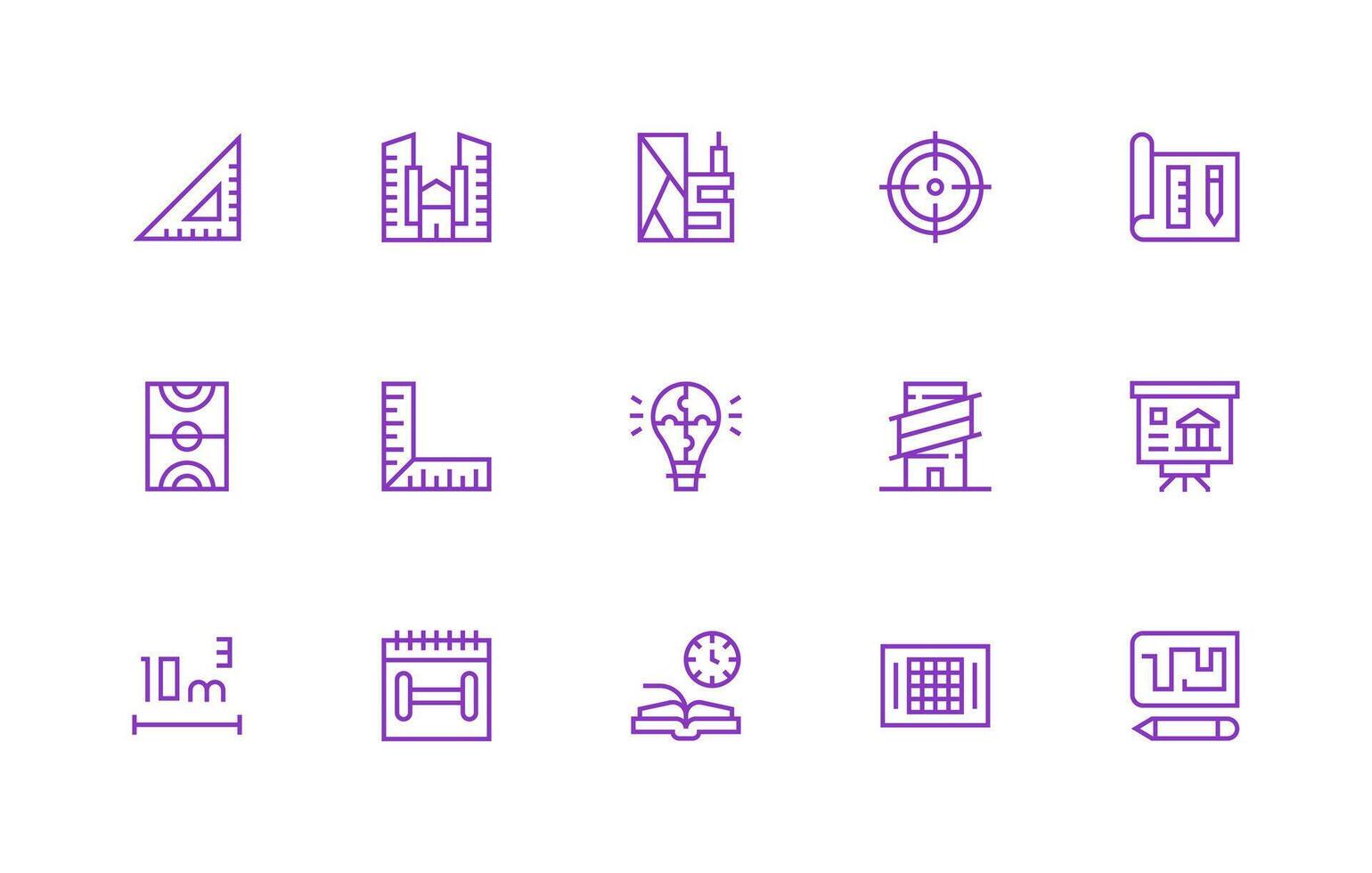Plan Design Icons featuring 15 in Regular Line Style Style Icon Set vector