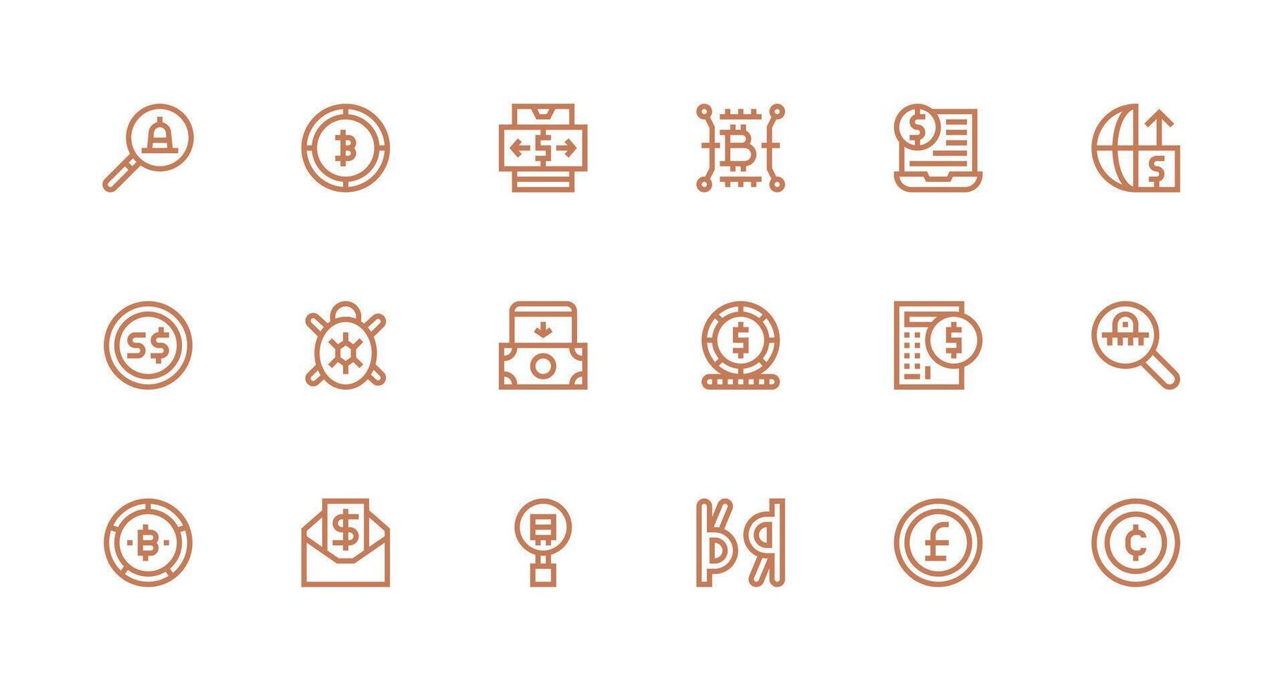Digital Currency Design Icons featuring 18 in Strong Stroke Line Style Display Icon Pack vector
