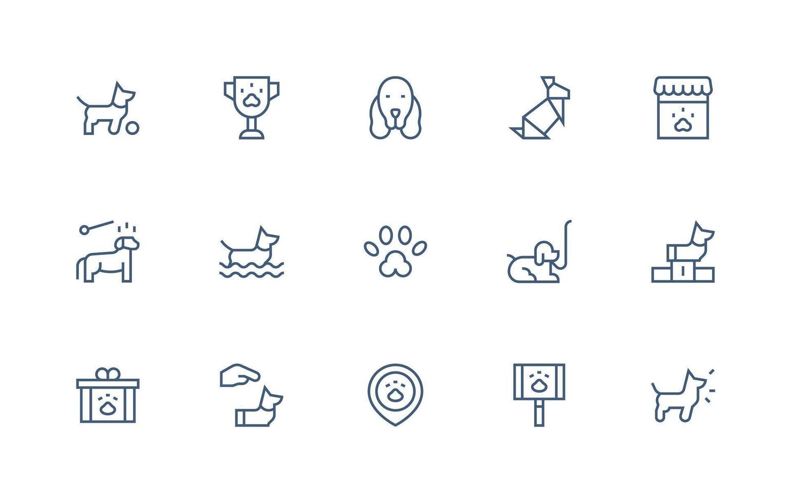 Regular Line Style Dog Icons with 15 Vectors All Device Compatible Icon Set