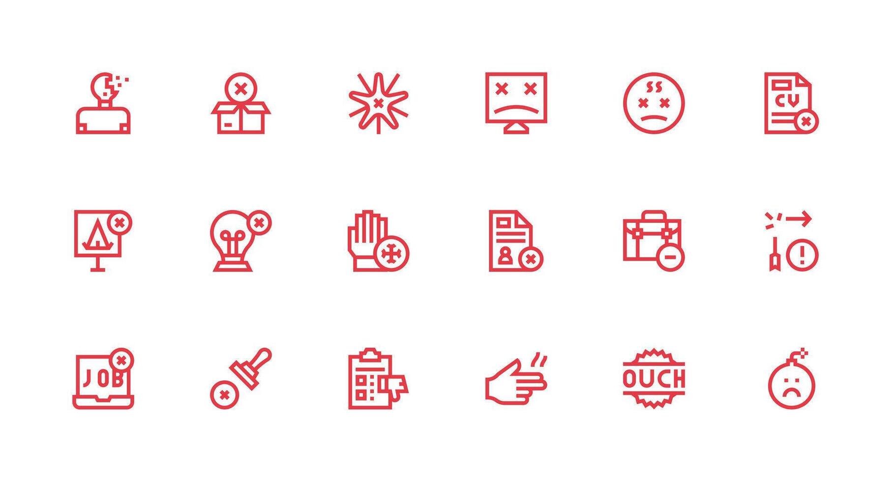 Strong Stroke Line Style Unsuccessful Icons with 18 Vectors Well-Structured Icons for Creative Use