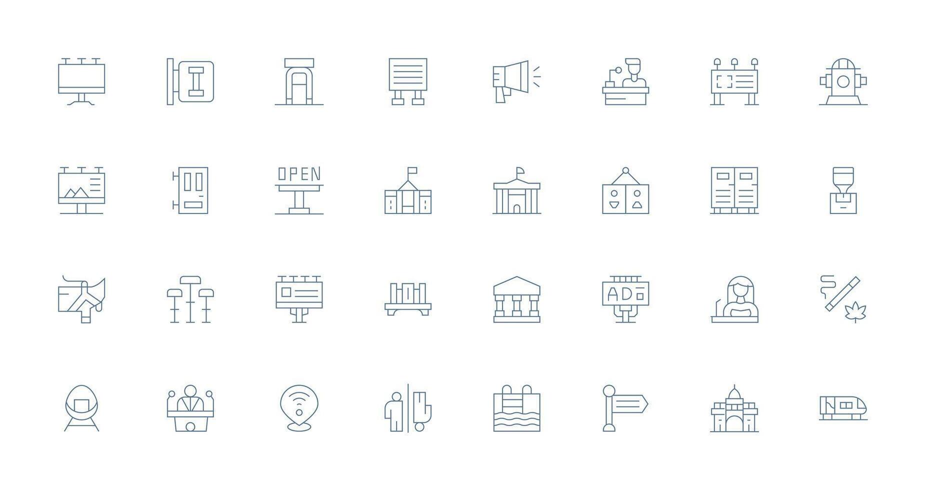 32 Thin Line Vectors for Public Theme UI-Ready Icon Collection