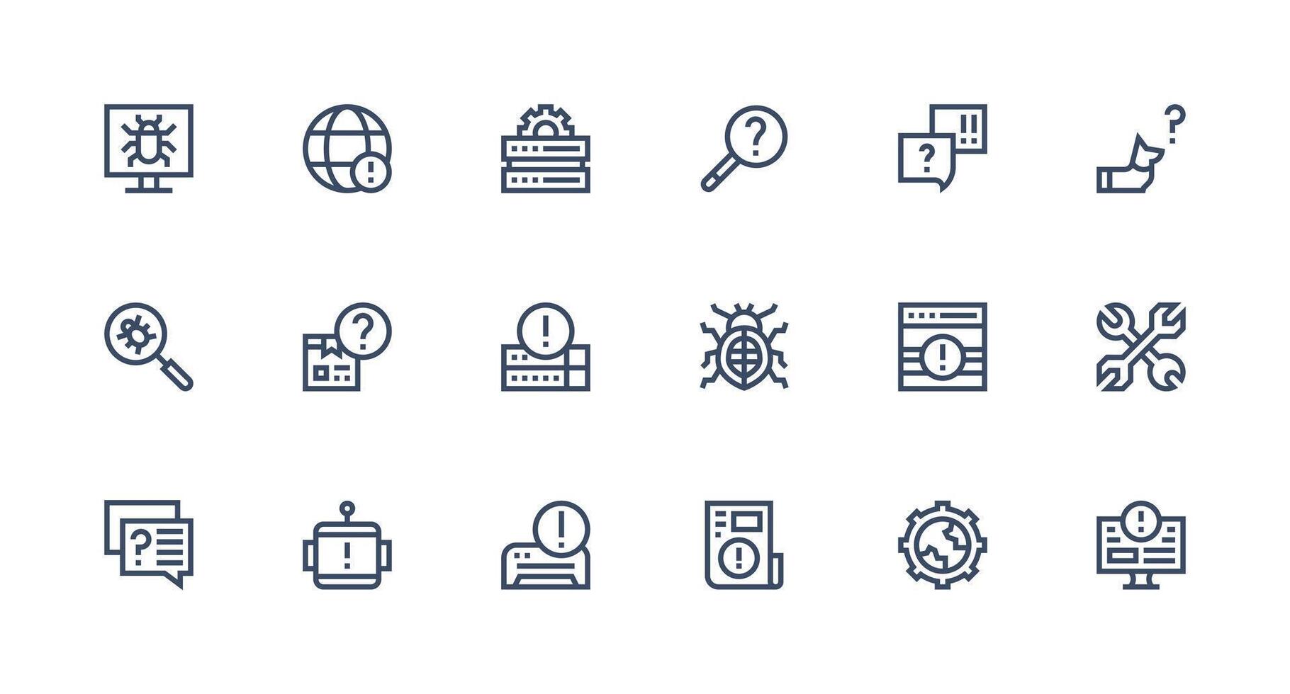 Troubleshooting featuring 18 Icons in Strong Stroke Line Design Complete Icon Set for Mobile Apps vector