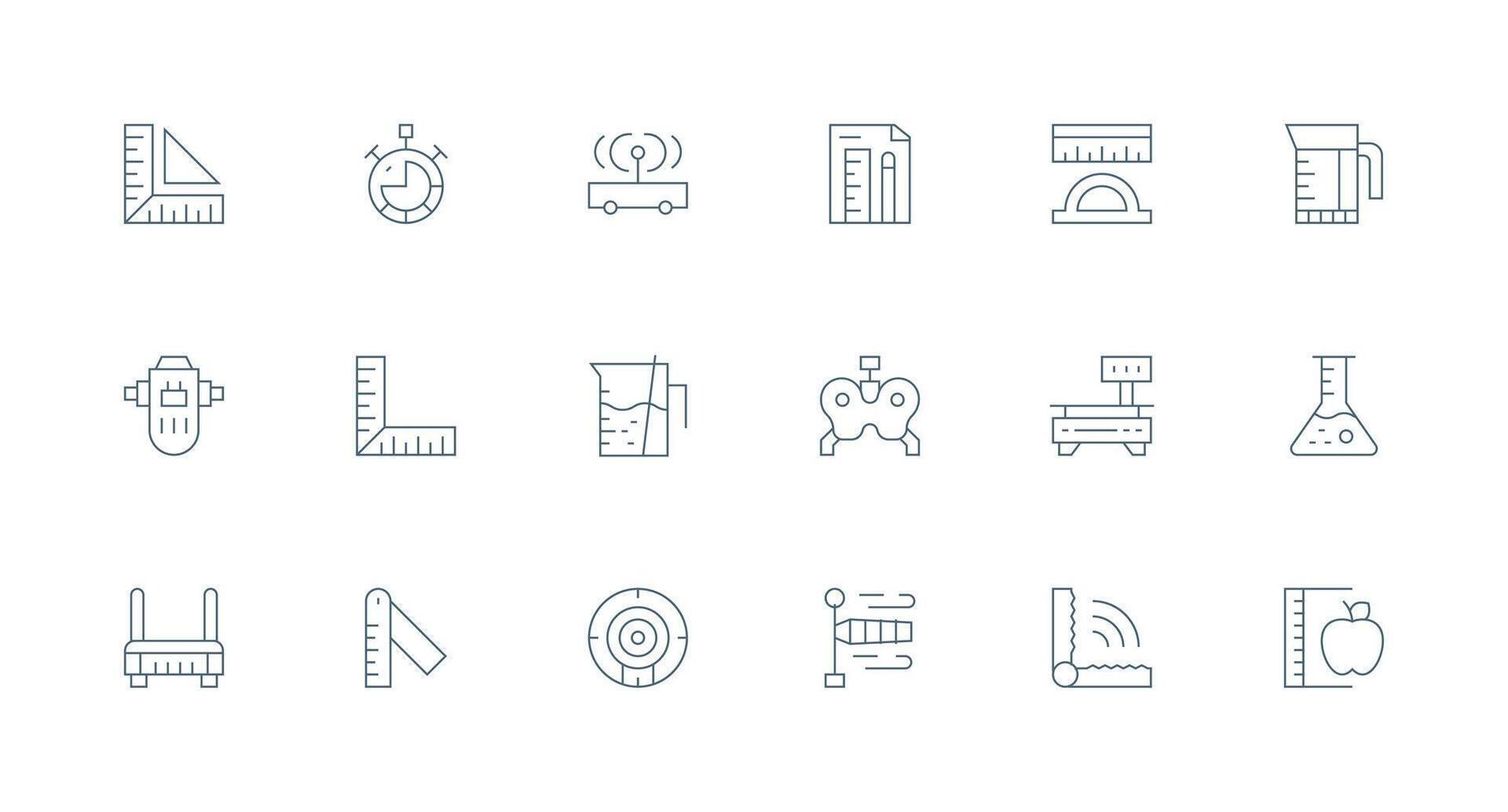 Measuring Icon Set with 18 Minimal Line Graphics Optimized Icon Pack for Digital Products vector