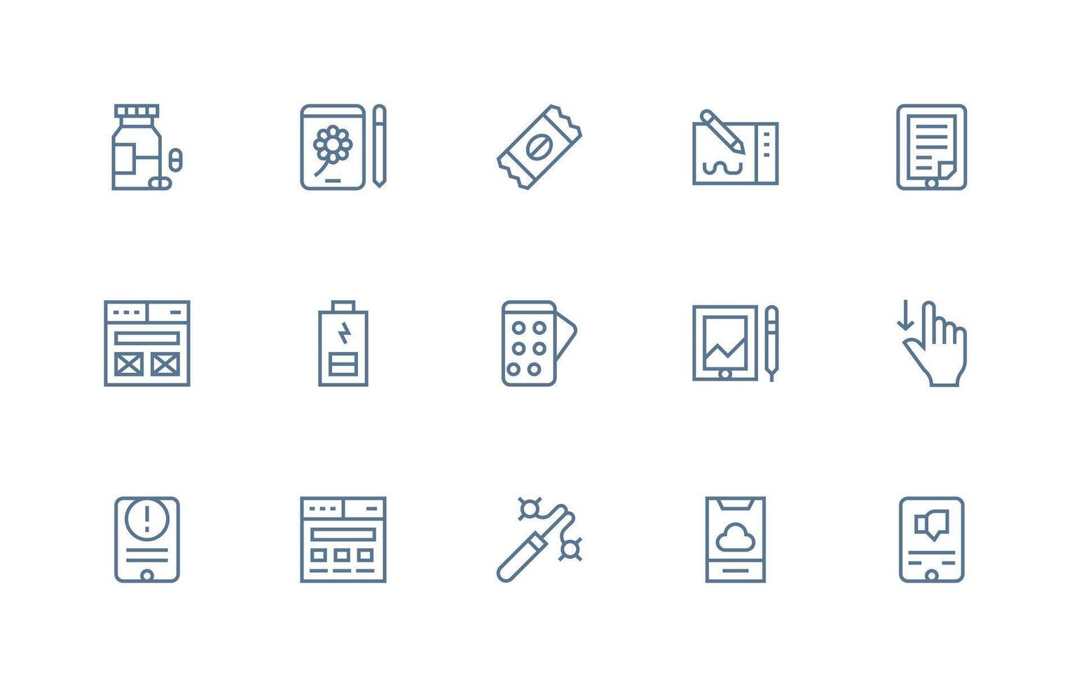 15 Icons for Tablet in Regular Line Format Professional Icon Set vector