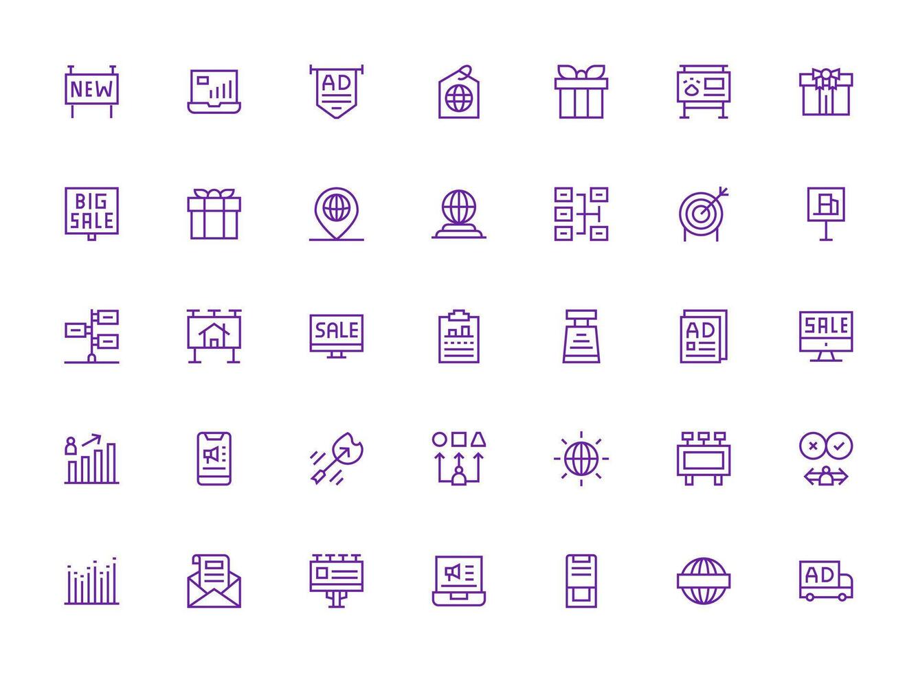 35 Icons for Marketing in Regular Clean Line Format Simple Icons for Interface and Wireframes vector
