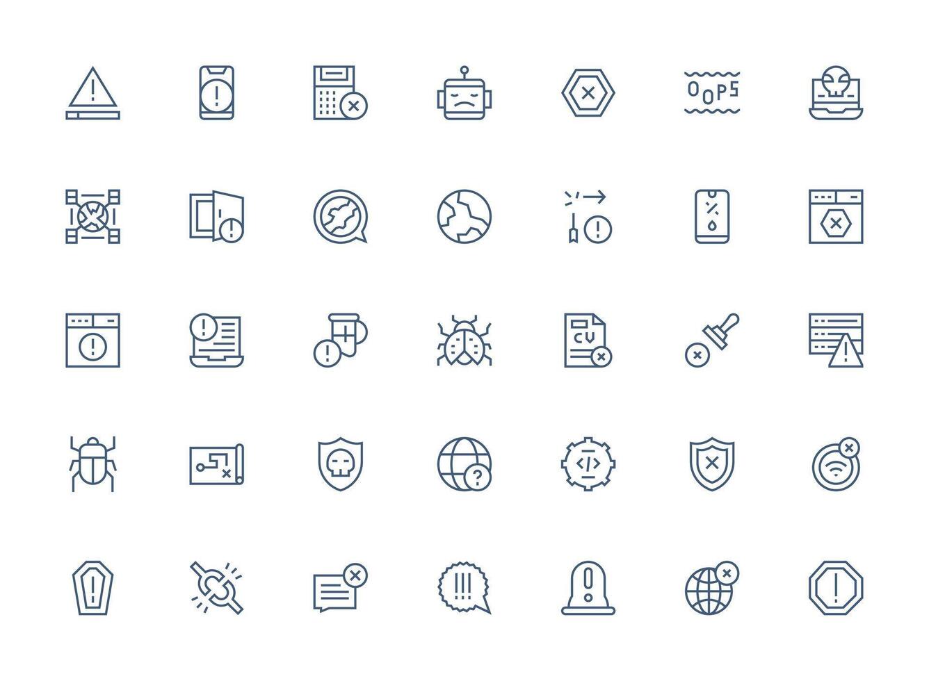 Error Icon Set with 35 Regular Clean Line Graphics Digital Icon Collection vector
