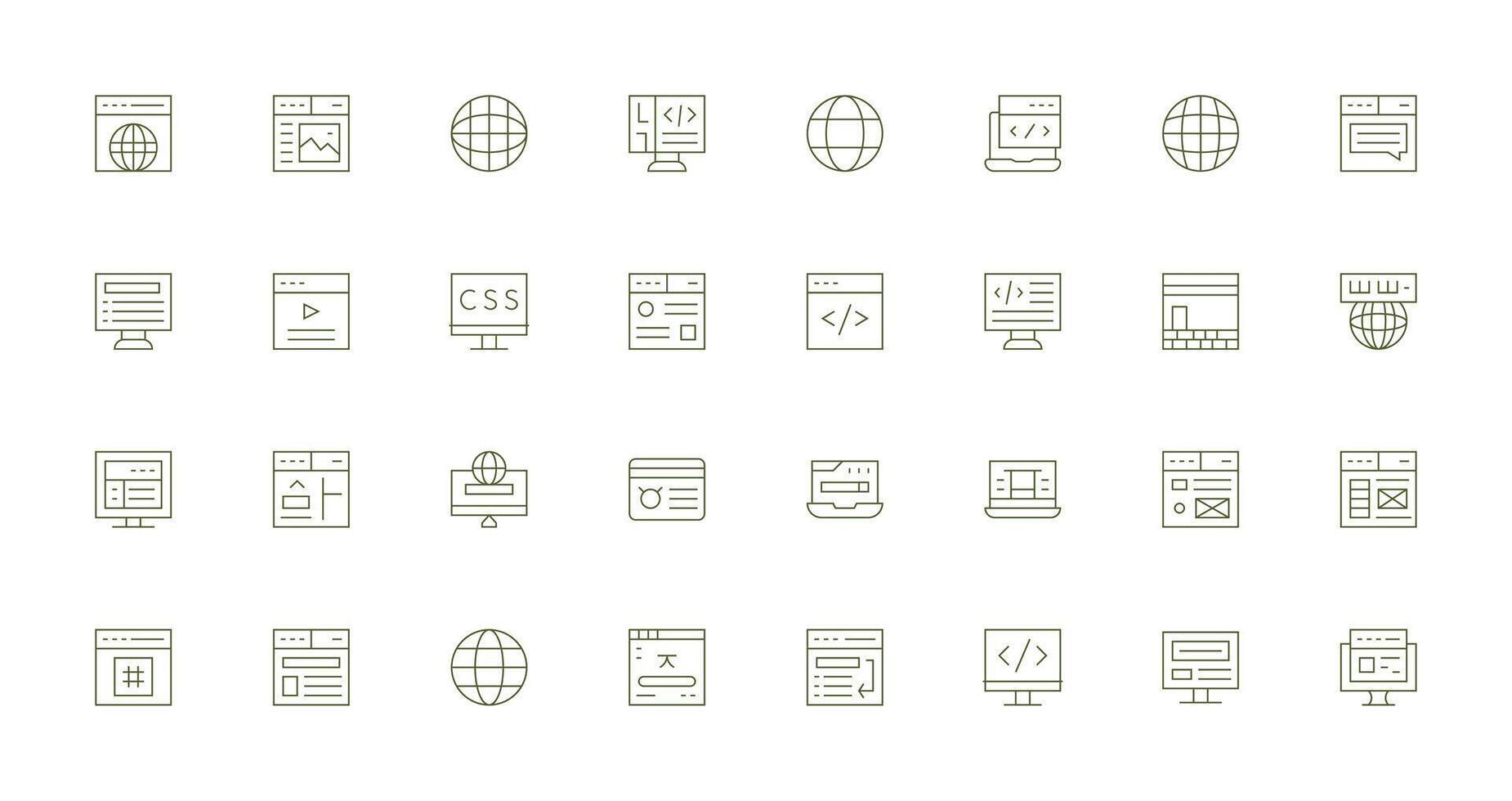 Browser Icon Collection with 32 Thin Line Designs Interface Icon Collection for Daily Projects vector