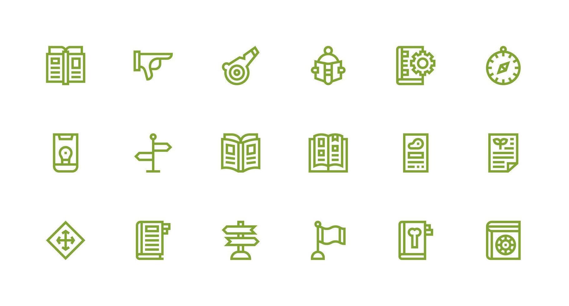 Guide Design Icons featuring 18 in Strong Stroke Line Style Neutral Style Icons for Any Project vector