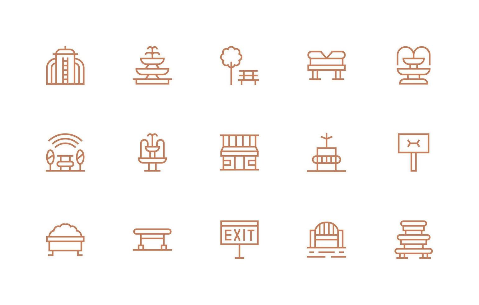 Public Space Set with 15 Regular Line Icons Quick Access Icons for UI Development vector