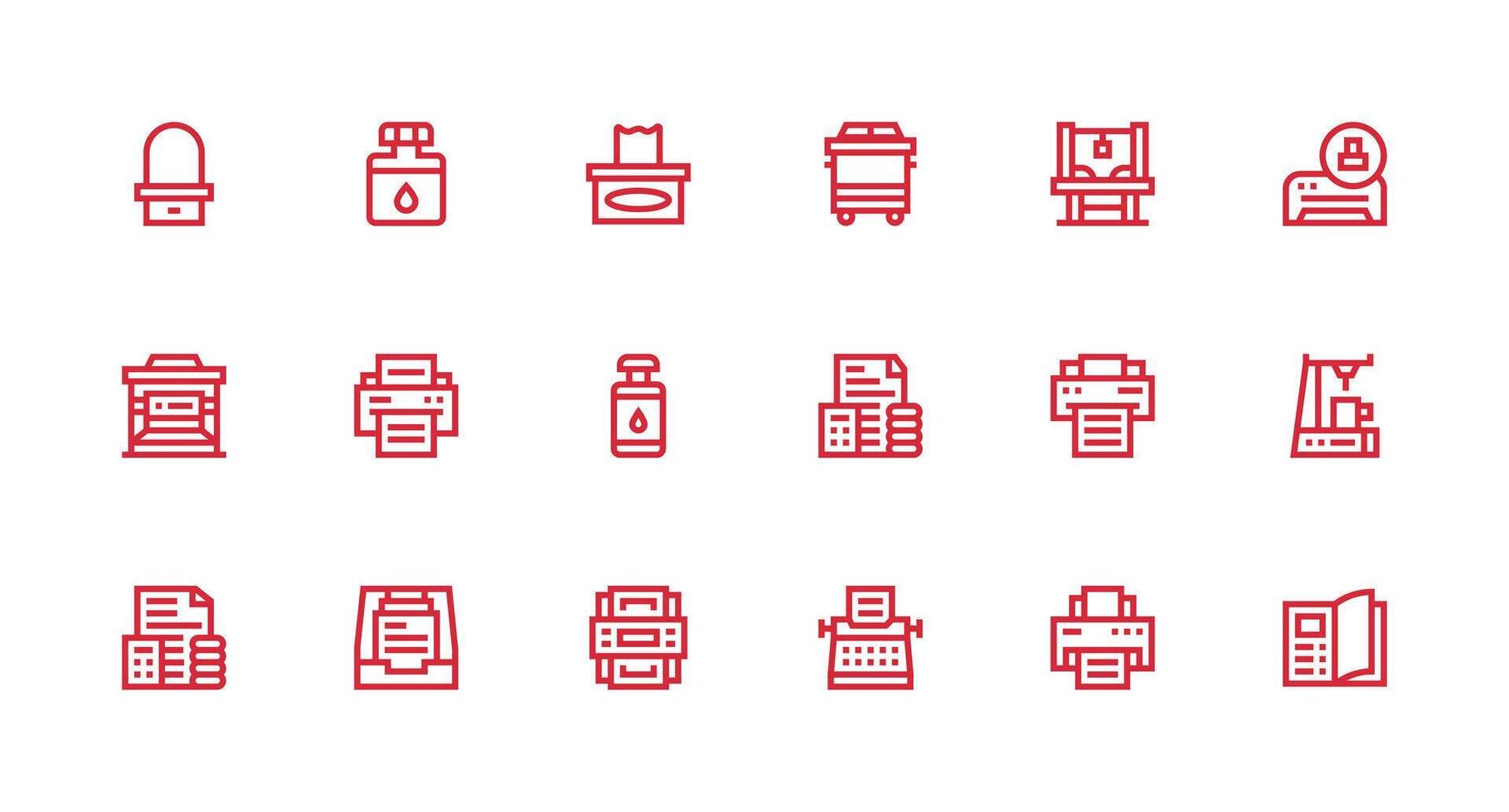 18 Icons for Printing in Strong Stroke Line Format Sharp Icons for Presentations vector
