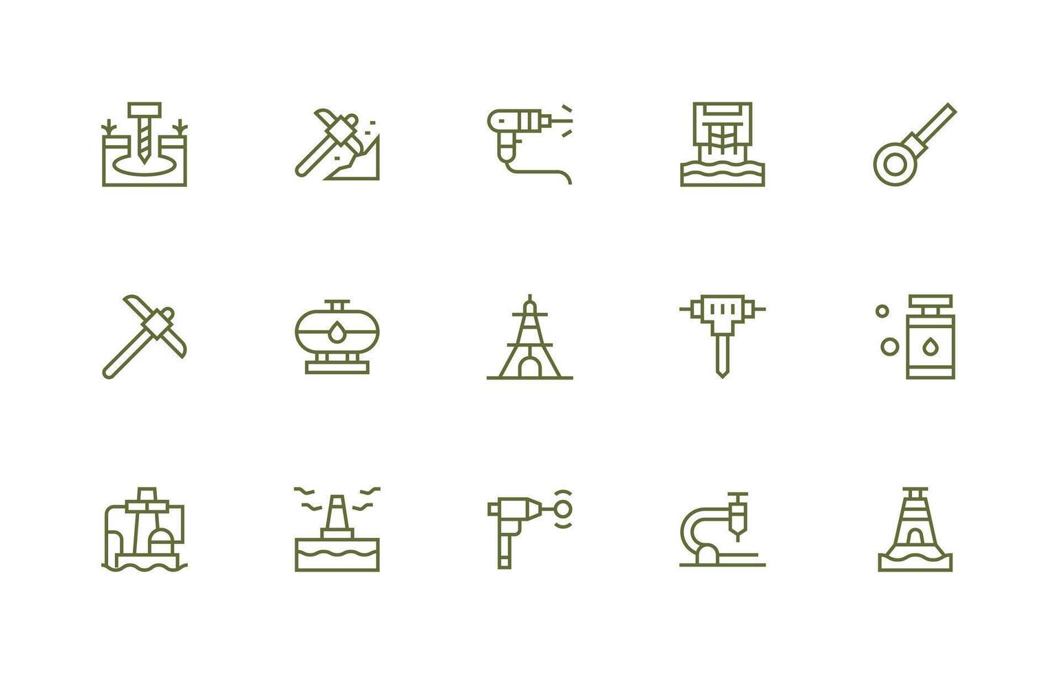 15 Drilling Icons in Regular Line Aesthetic Simple Icons for Interface and Wireframes vector