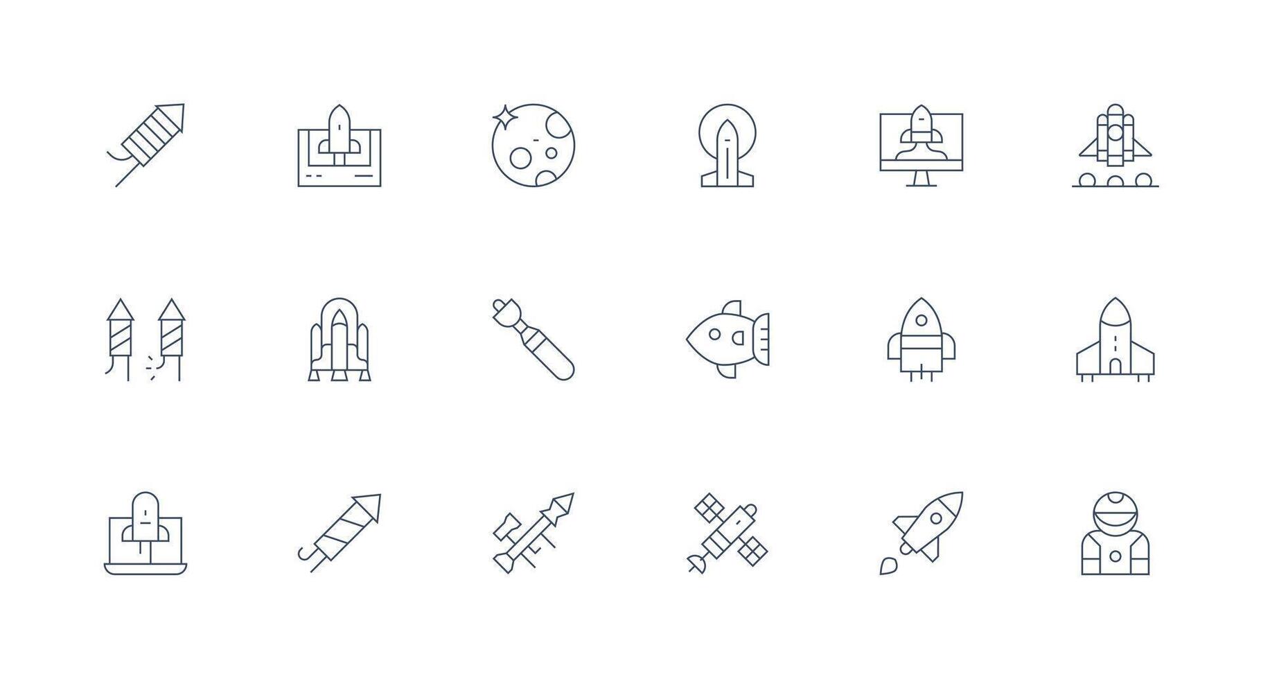 Rocket Set with 18 Minimal Line Icons Pixel Perfect Icons for Modern Apps vector