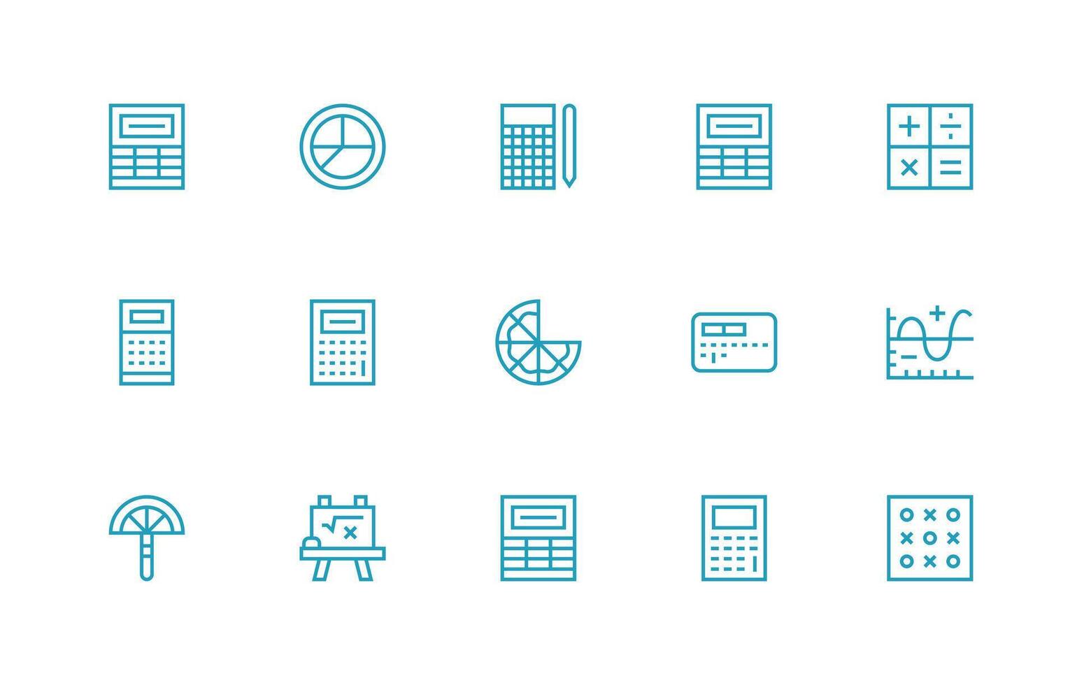 15 Regular Line Icons for Math Graphics Icon Set vector