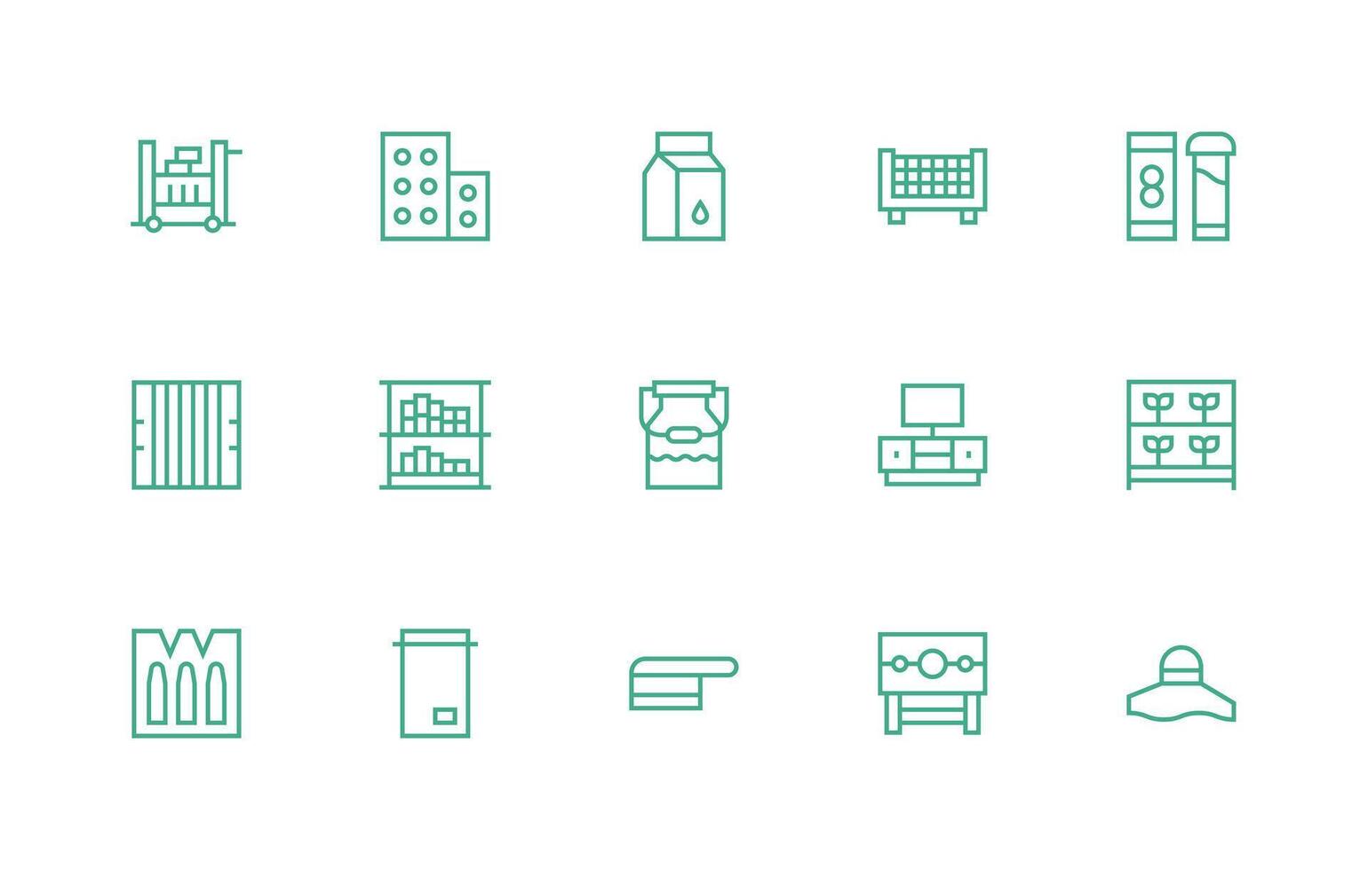 Shelf including 15 Regular Line Illustrations Clear and Concise Icon Set Collection vector