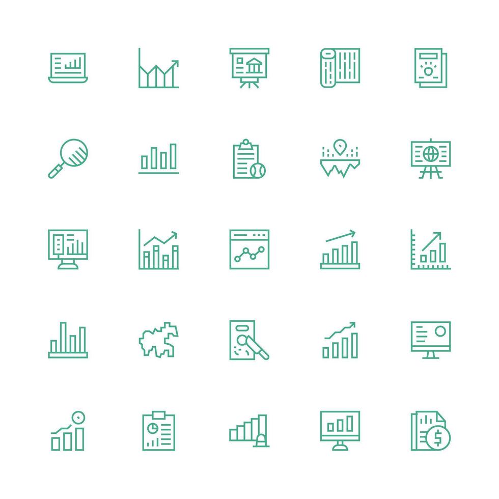 25 Medium Stroke Outline Icons for Statistics Graphics Neatly Designed Icons for Web Platforms vector