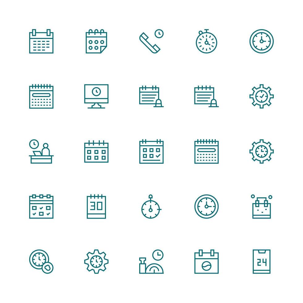 Time Management Icon Set with 25 Medium Stroke Outline Graphics Style Icon Set vector