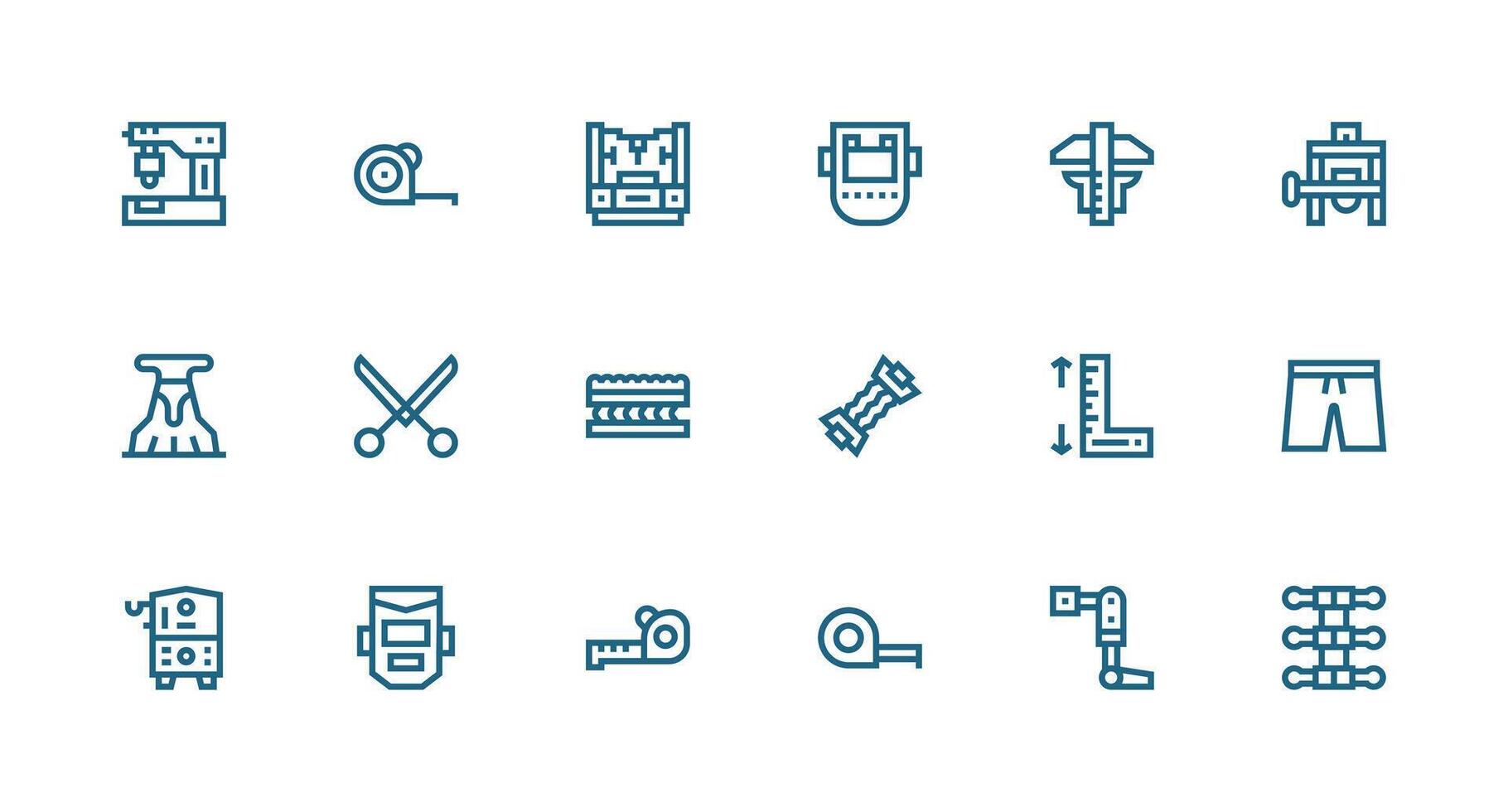 Fabrication Design Icons featuring 18 in Strong Stroke Line Style Minimal Icon Set for Interface Projects vector