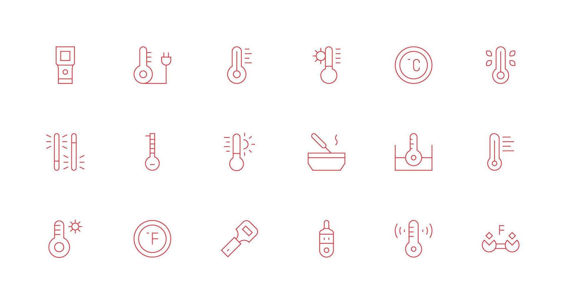 Thermometer featuring 18 Icons in Minimal Line Design All Device Compatible Icon Set vector