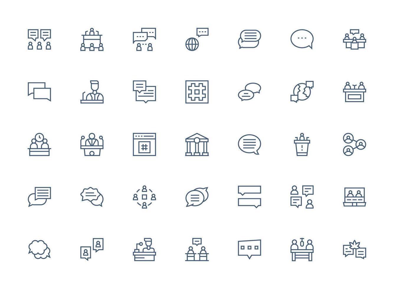 Forum Icon Set with 35 Regular Clean Line Graphics Minimal Icon Pack vector