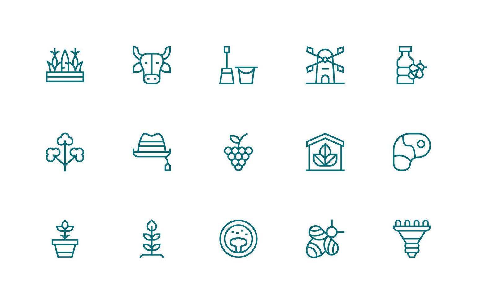 Agriculture Set with 15 Regular Line Icons Sharp Icons for Presentations vector