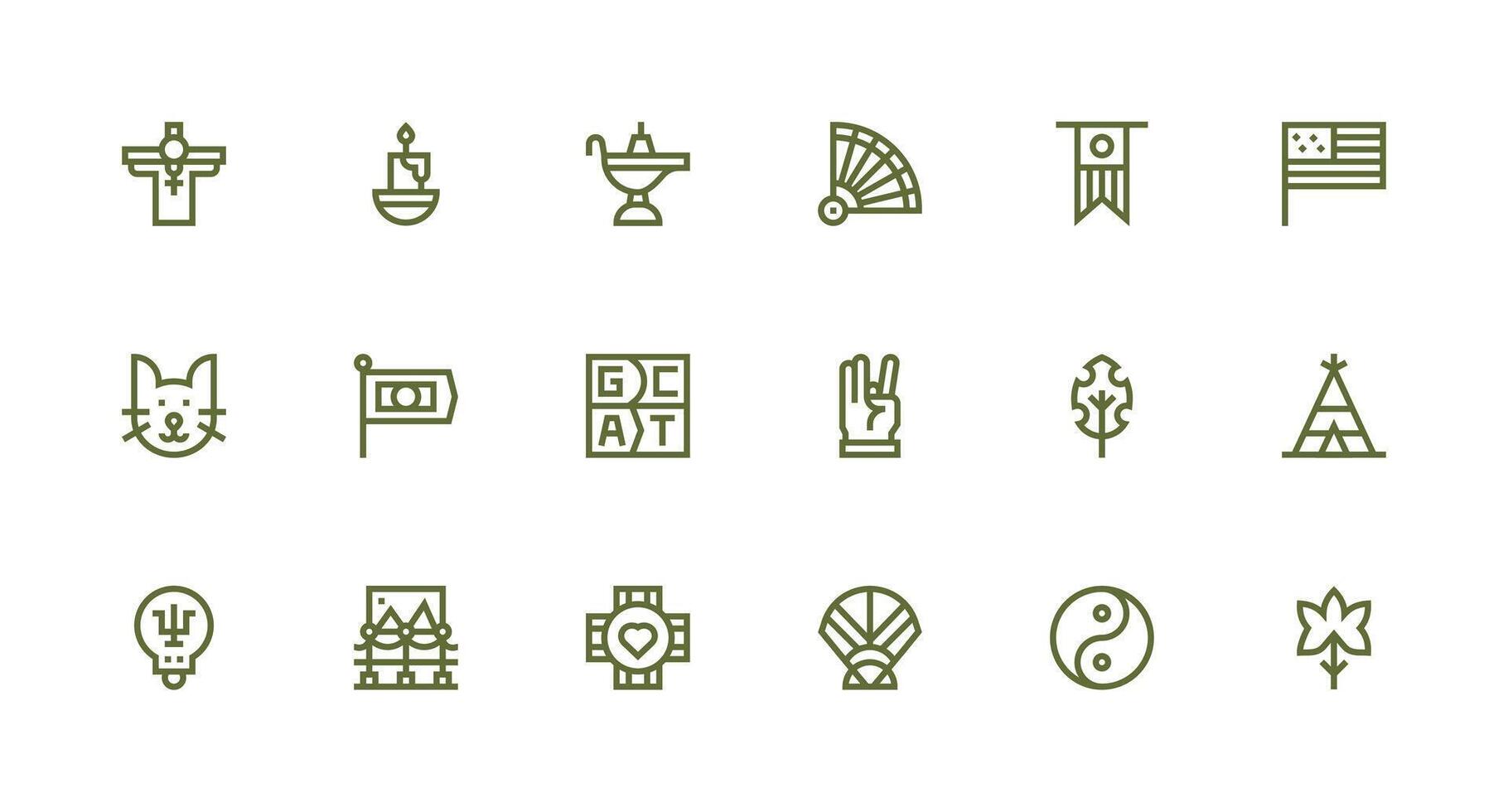 18 Symbolism Icons in Strong Stroke Line Aesthetic Minimal Icon Set for Interface Projects vector