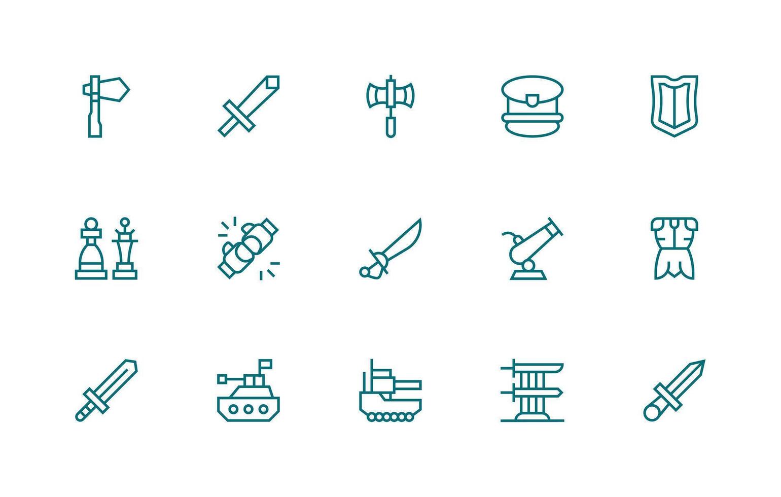 Regular Line Style Battle Icons with 15 Vectors Sharp Icons for Presentations