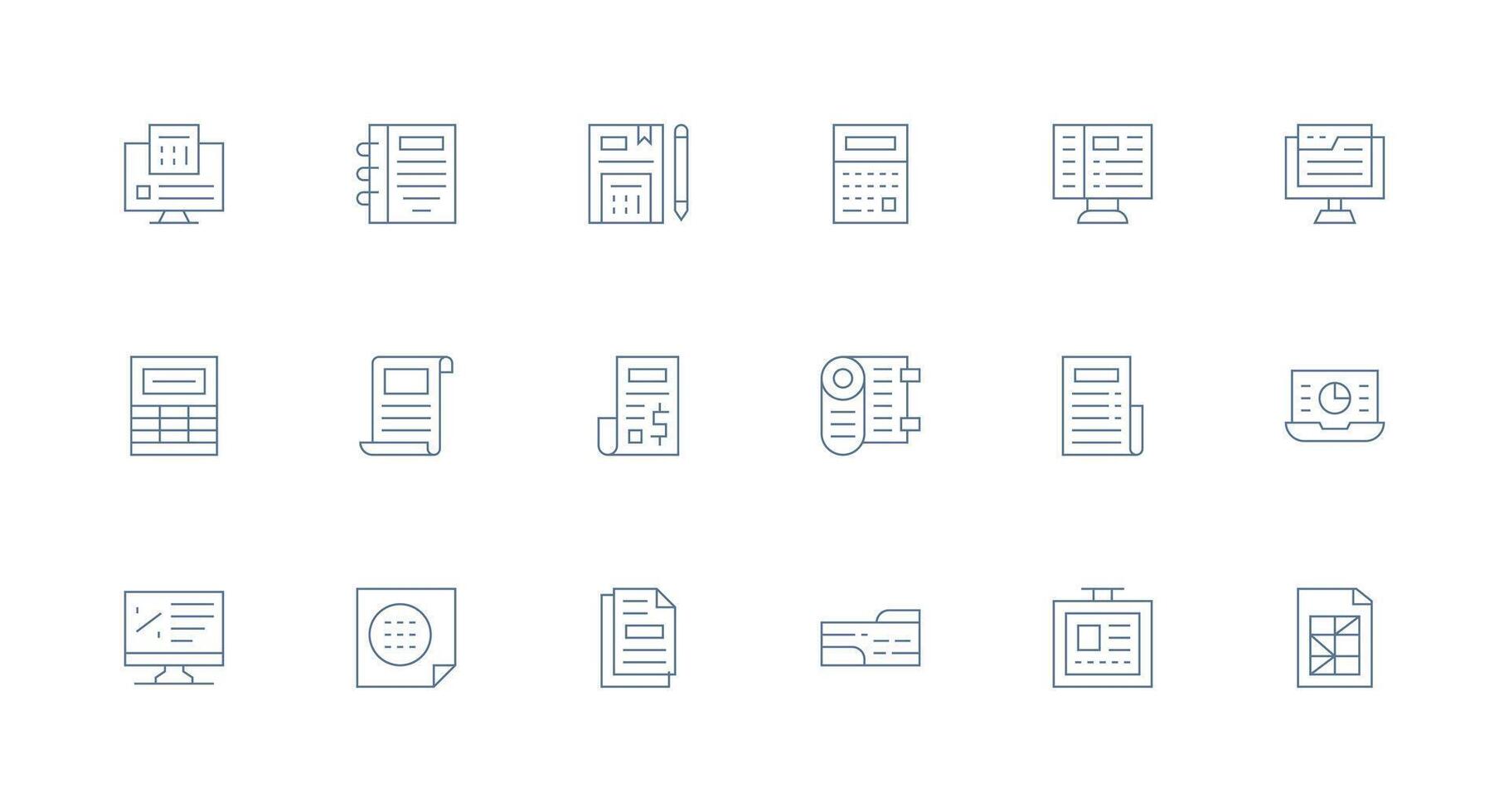Spreadsheet Icon Set with 18 Minimal Line Graphics Essential Icon Set for Teams vector
