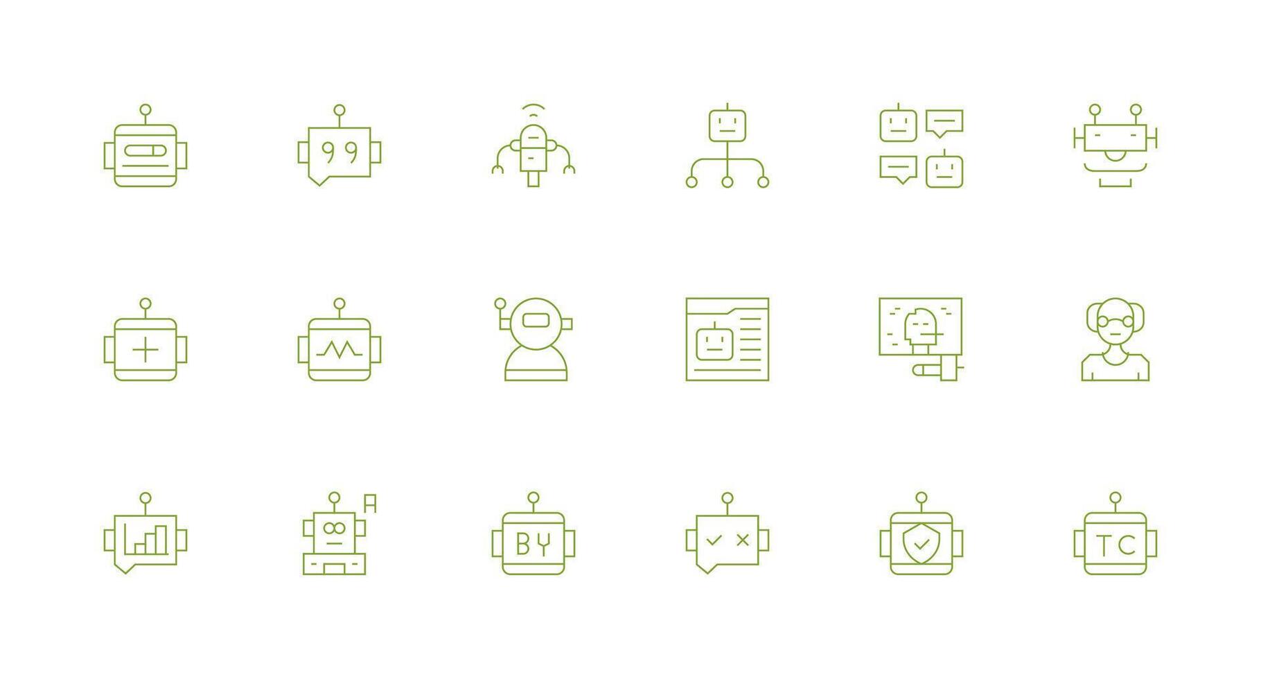 18 mínimo línea íconos para robot gráficos limpiar conjunto para diseño prototipos vector