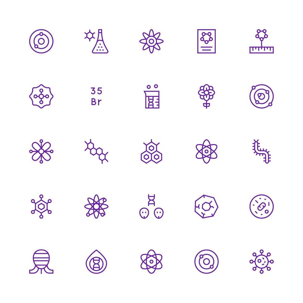 Medium Stroke Outline Icons from Molecule Set with 25 Vectors Pixel Perfect Icon Set