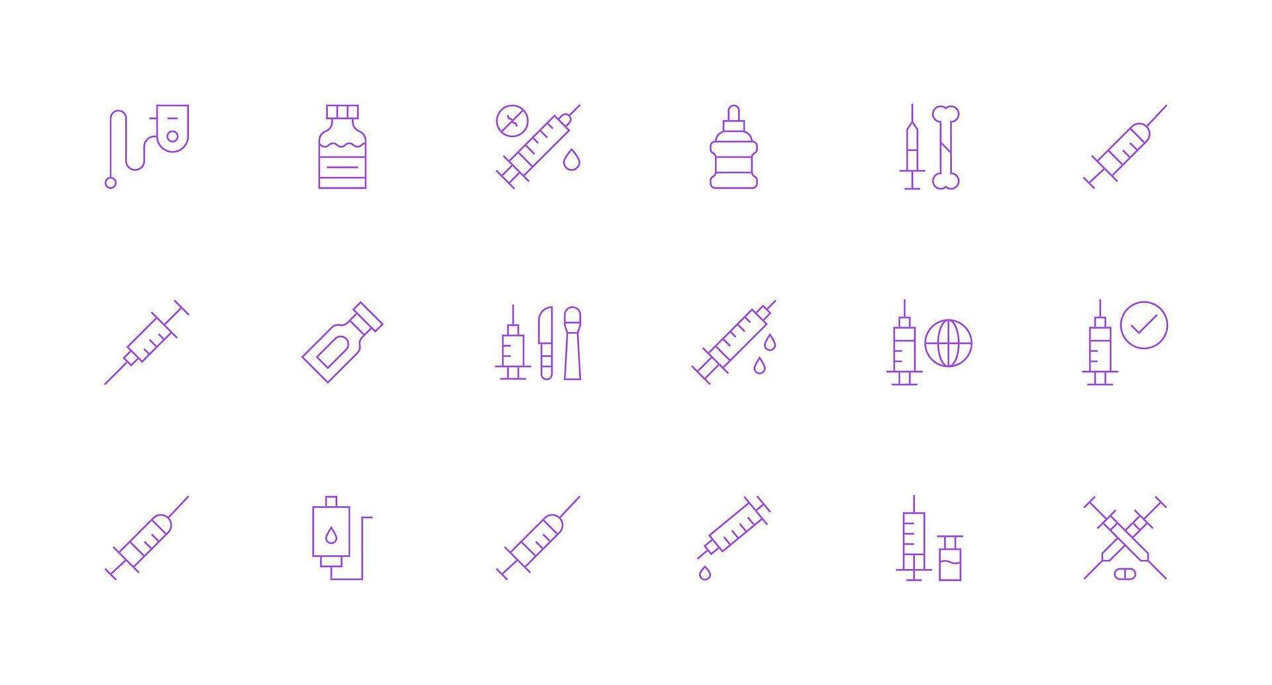 Syringe Icon Set with 18 Minimal Line Graphics Theme-Based Icon Pack vector