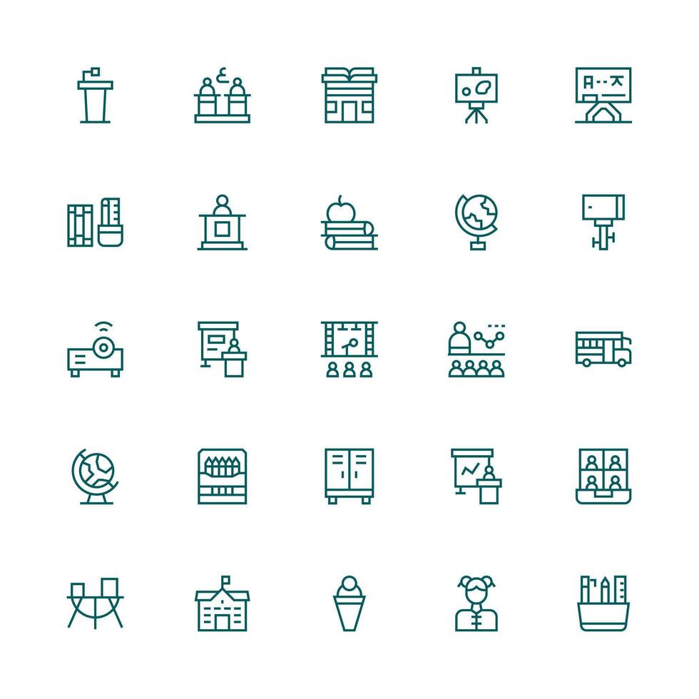 Medium Stroke Outline Style Classroom Icons with 25 Vectors Scalable Icons for Cross-Platform Interfaces
