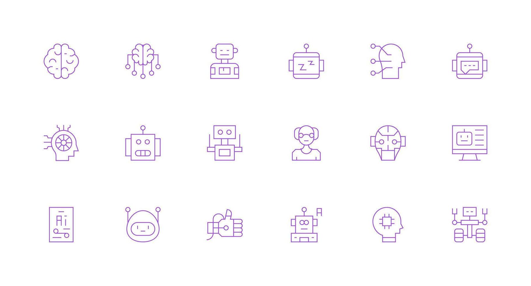 18 mínimo línea diseños para artificial inteligencia íconos ui y ux enfocado icono colección vector