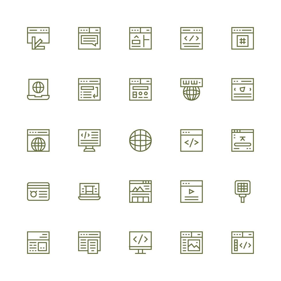 25 Icons for Browser in Medium Stroke Outline Format Responsive Icon Set for Flexible Layouts vector