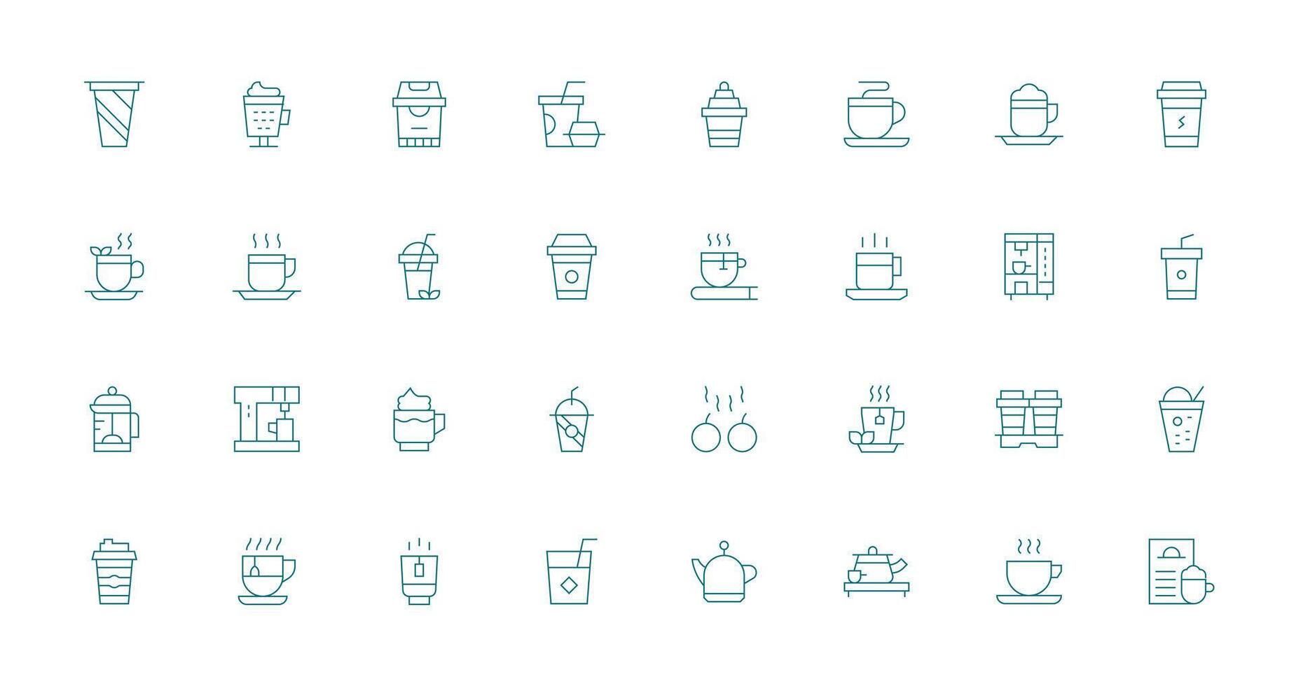 Hot Drink Set with 32 Thin Line Icons Minimal Icon Set for Interface Projects vector