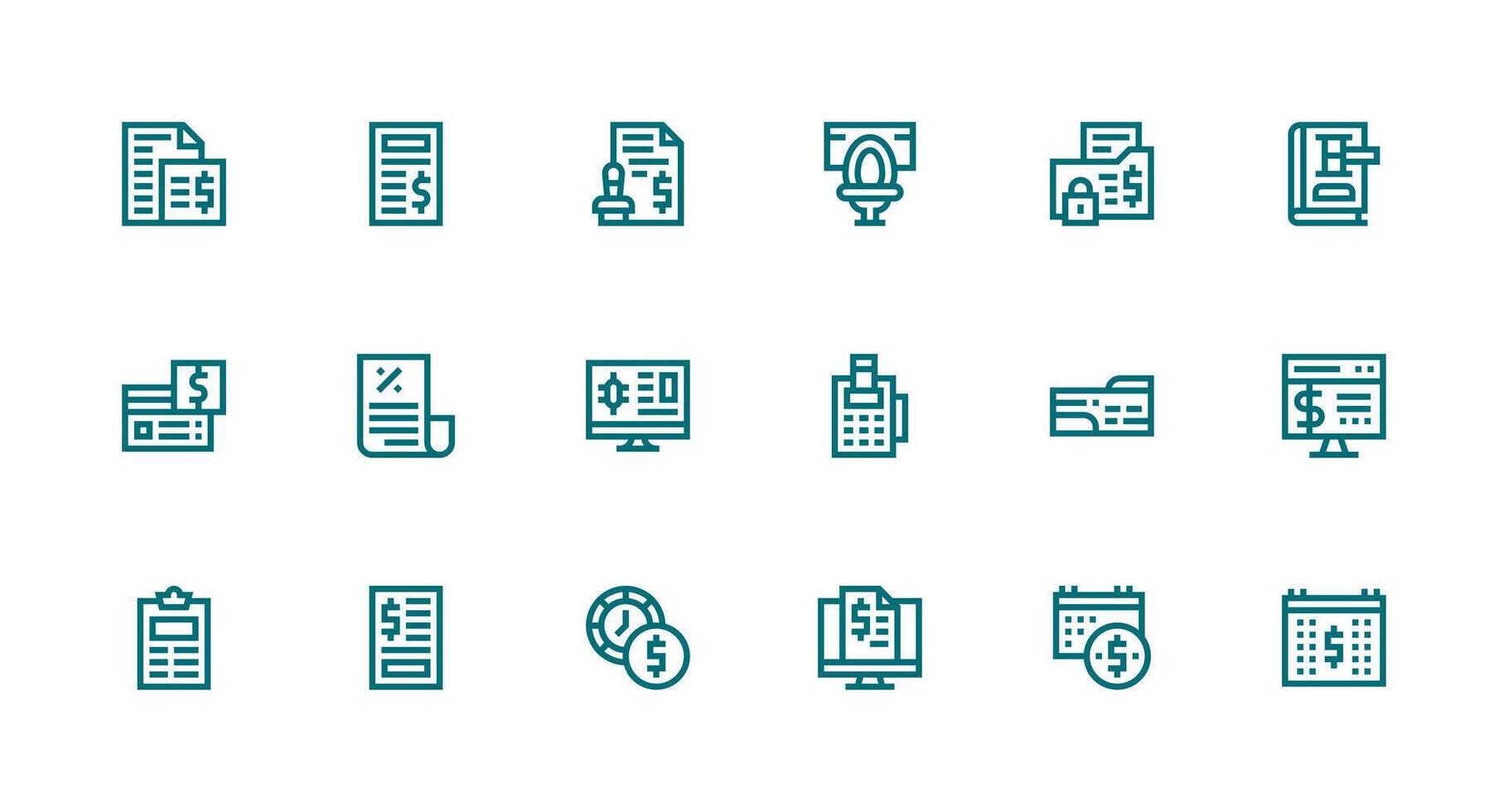 18 Icons for Billing in Strong Stroke Line Format Layout Icon Collection vector