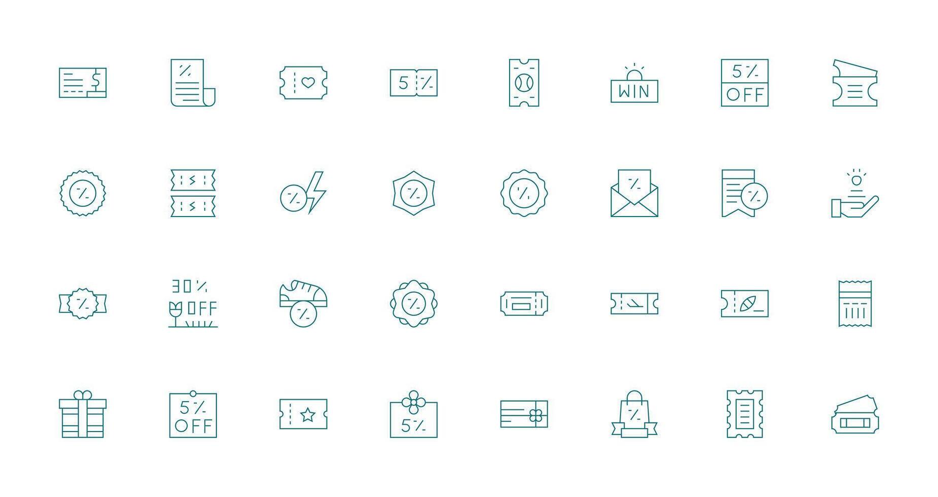 Voucher featuring 32 Icons in Thin Line Design Web and App Icon Pack Collection vector