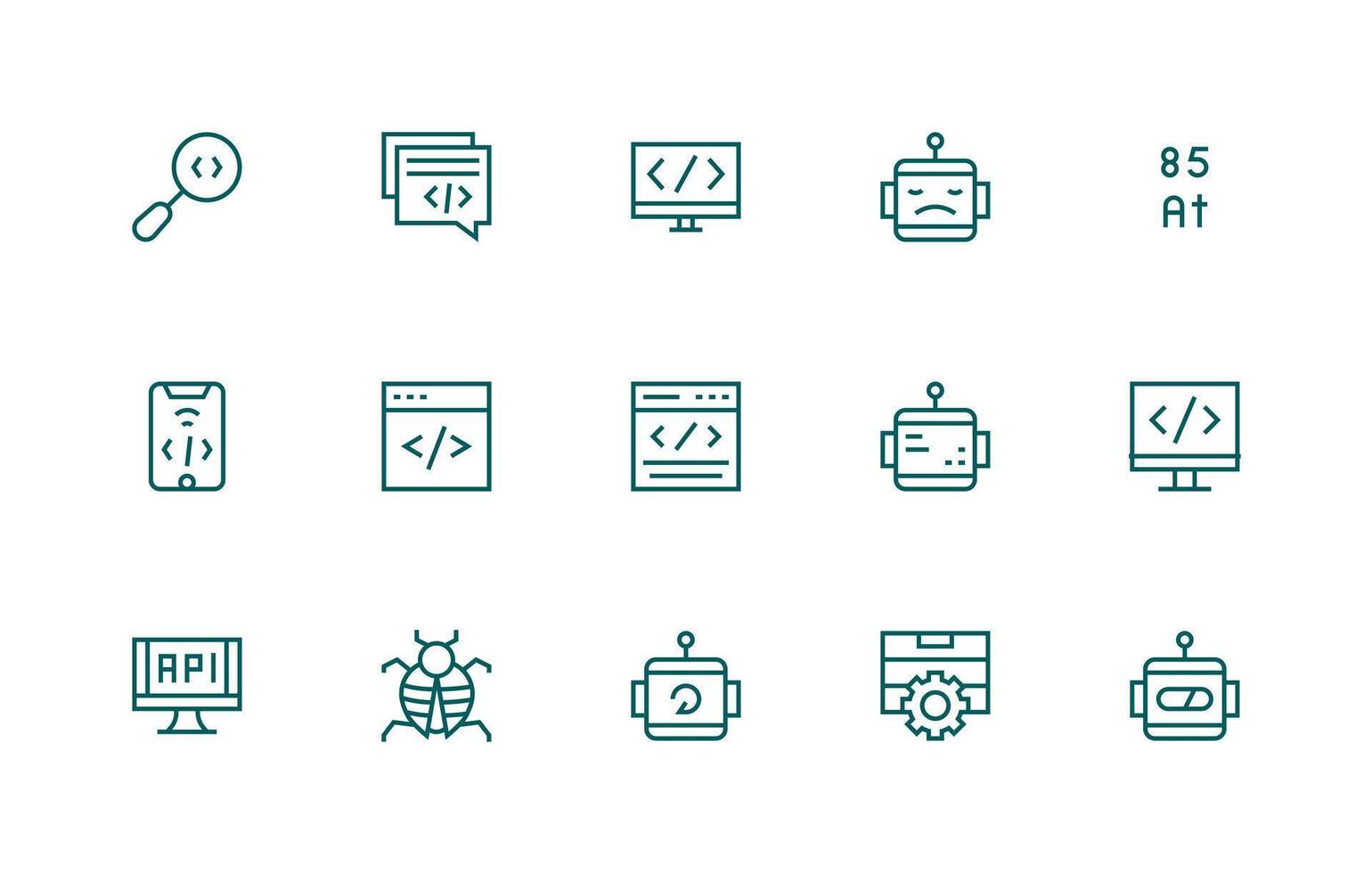 Programming Icon Collection with 15 Regular Line Designs High-Resolution Icons for Any Platform vector