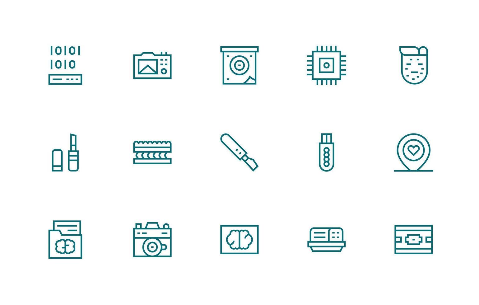 Memory Design Icons featuring 15 in Regular Line Style Organized Pack for Project Assets vector