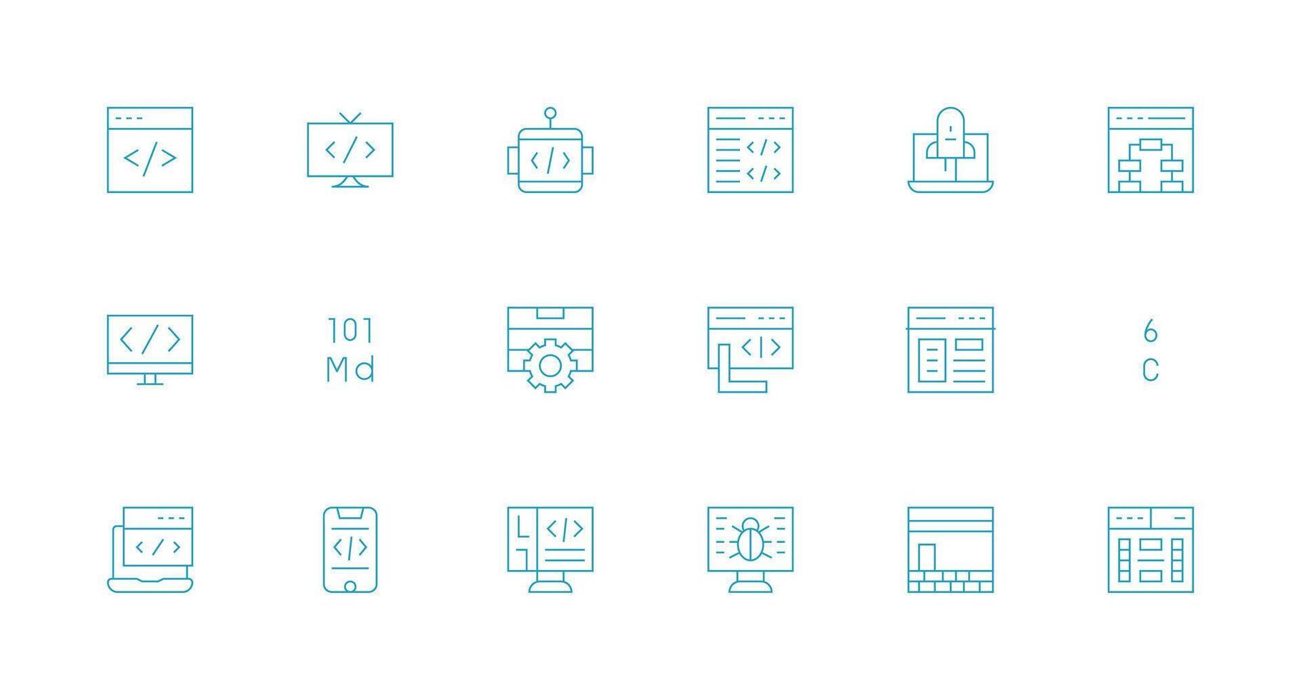 Coding Set with 18 Minimal Line Icons Lightweight Icon Series for Fast Prototypes vector