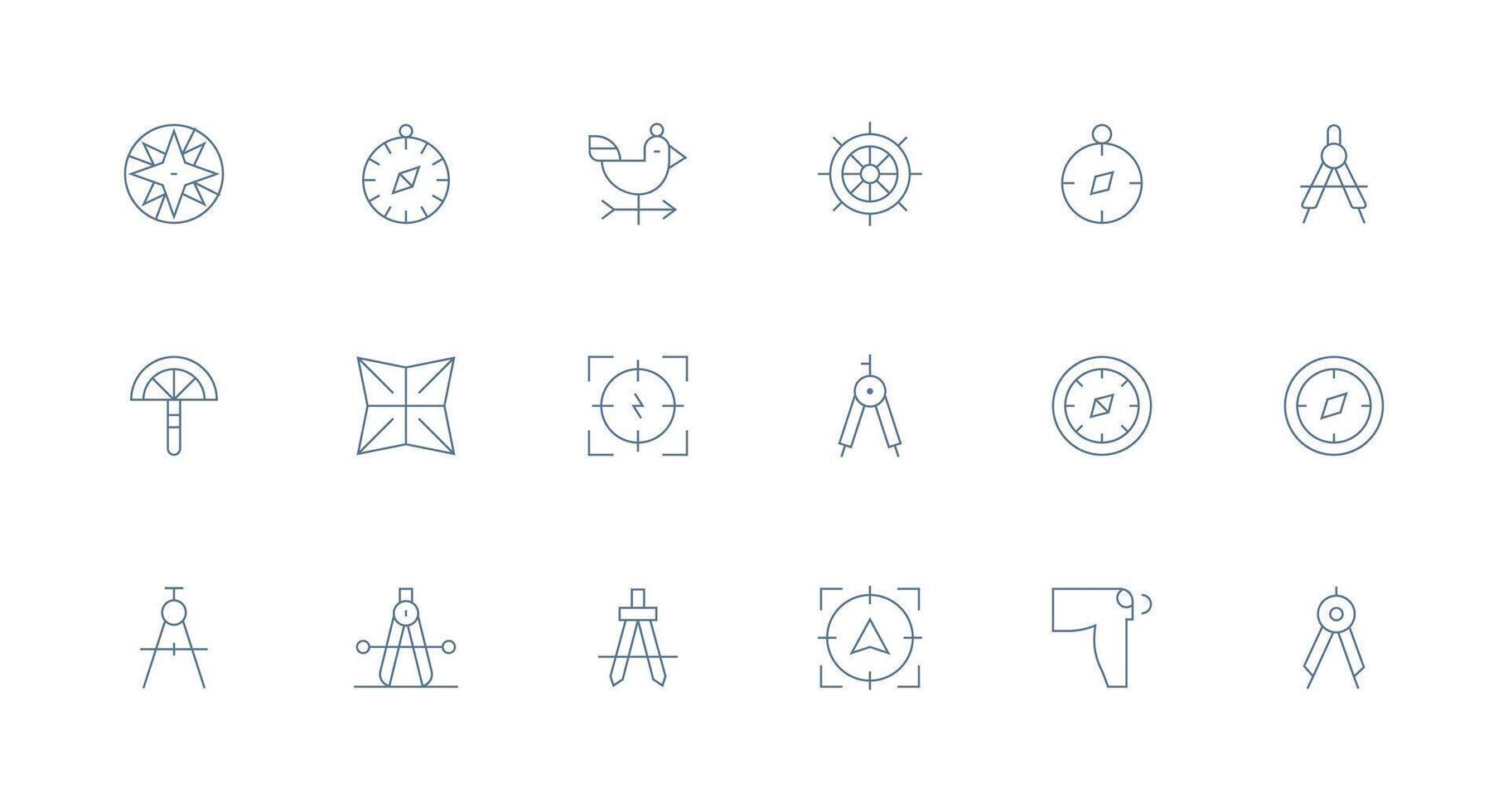 Minimal Line Style Compass Icons with 18 Vectors Flexible Icon System for Web Interfaces