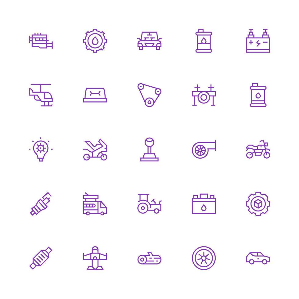 25 Icons for Engine in Medium Stroke Outline Format Neat Icon Set vector