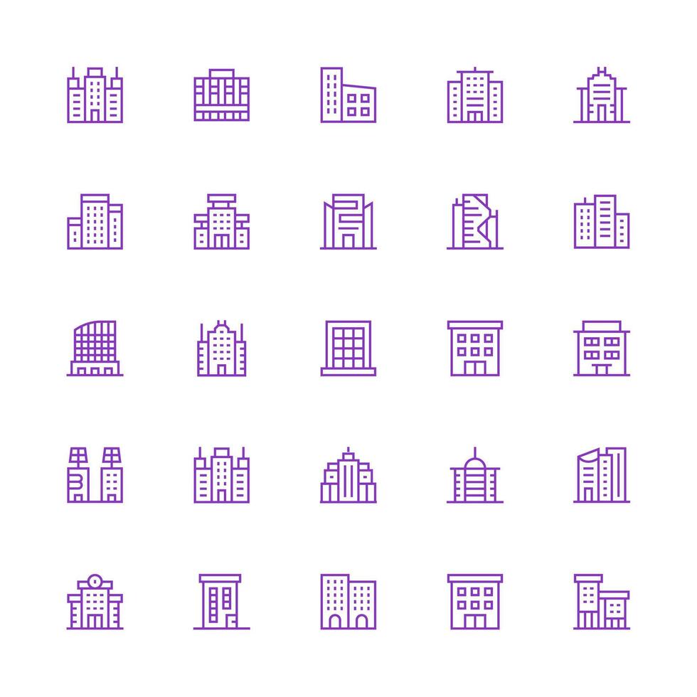 Office Building Visual Pack containing 25 Medium Stroke Outline Icons Fully Editable Icon Set for Web vector