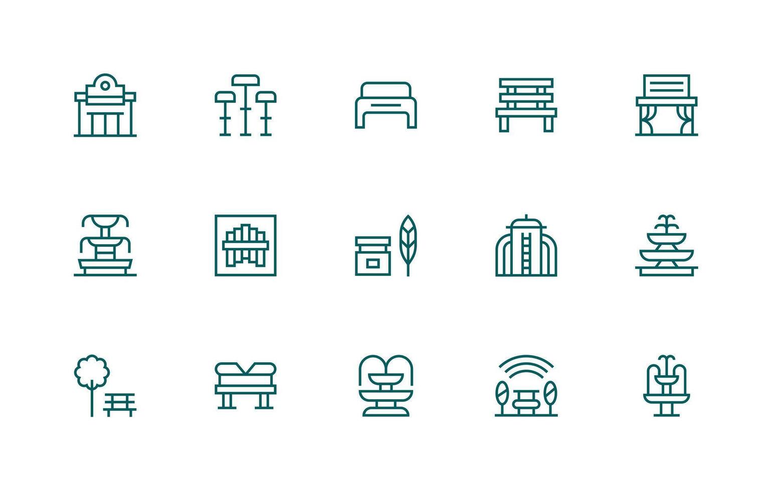 15 Regular Line Style Icons from Public Space Collection Layout Icon Collection vector