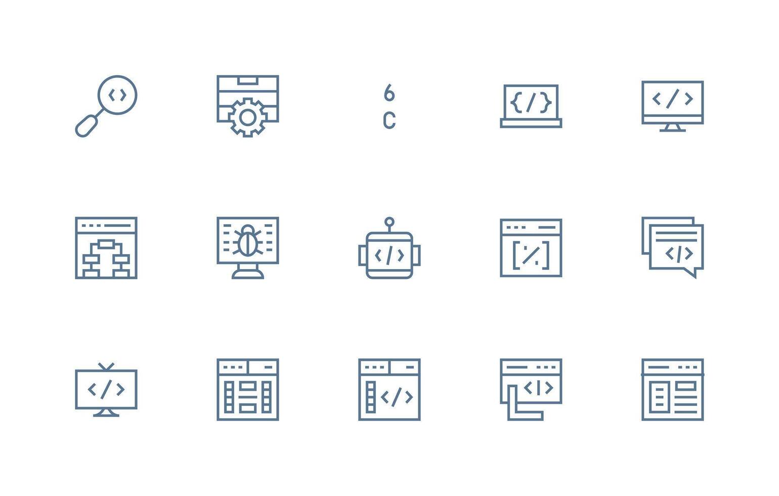15 Regular Line Icons for Coding Graphics Scalable Icons for Cross-Platform Interfaces vector