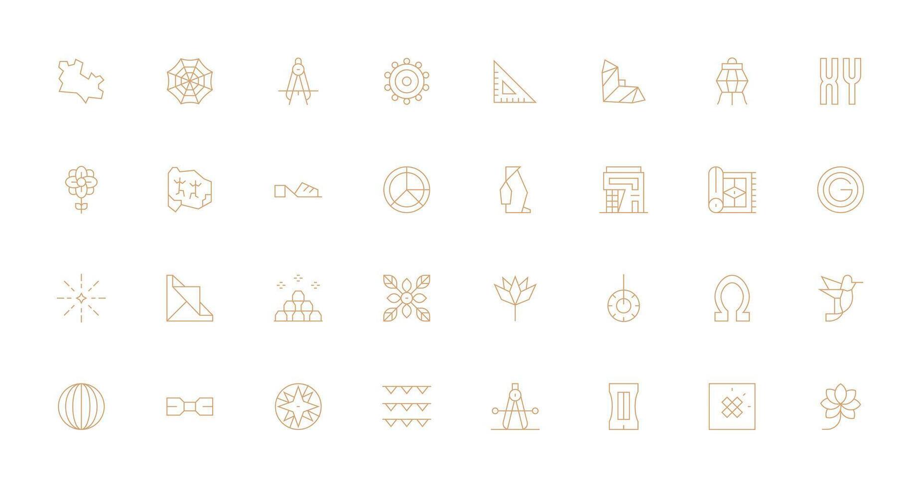 Delgado línea íconos desde geométrico conjunto con 32 vectores rápido acceso íconos para ui desarrollo