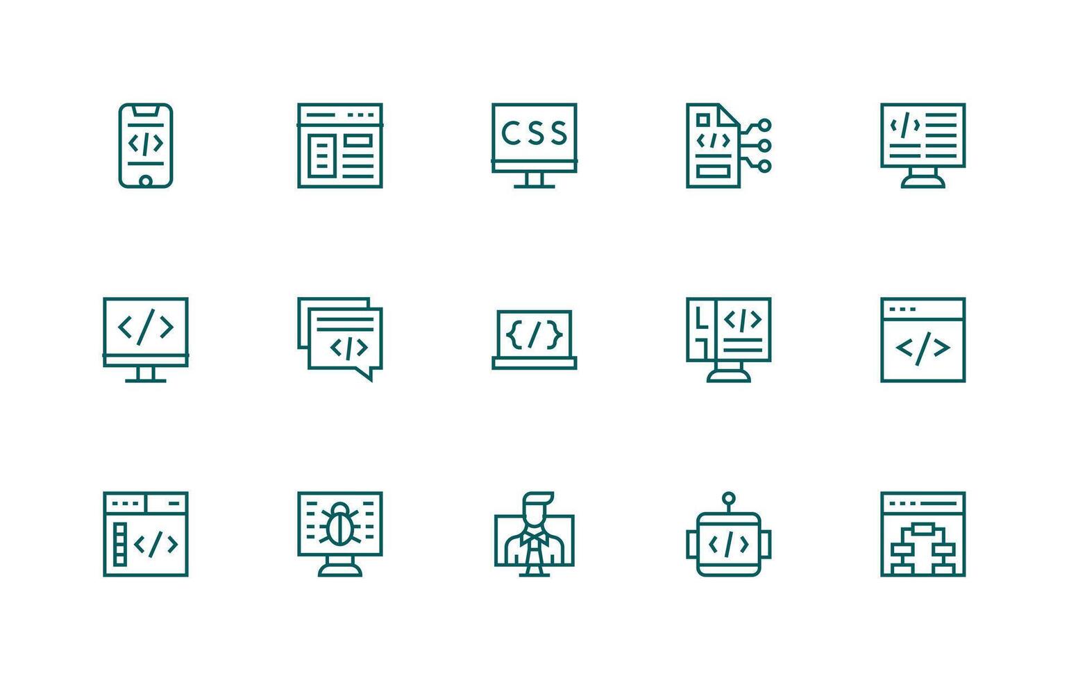 codificación visual paquete conteniendo 15 regular línea íconos completamente editable icono conjunto para web vector