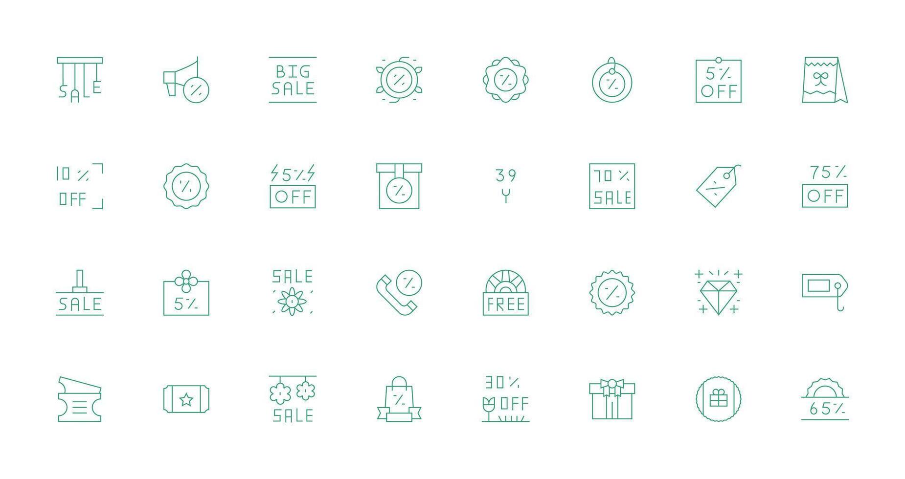 Special Offer Icon Set with 32 Thin Line Graphics Multi-Style Icons for Creative Projects vector
